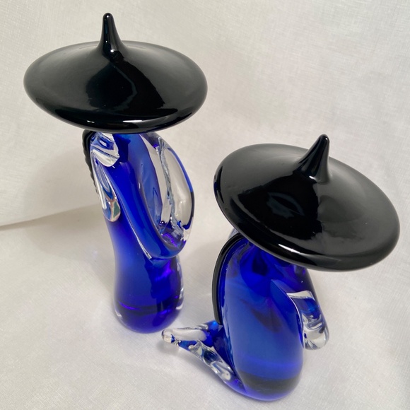 Formia Vetri Di Cobalt Blue & Clear Murano Glass Asian Fiqurines - Picture 10 of 16